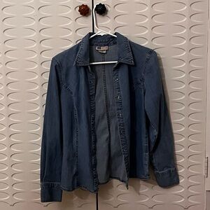 Ladies Faded Glory Light Blue Stretch Denim Button Top, Size M (8/10)